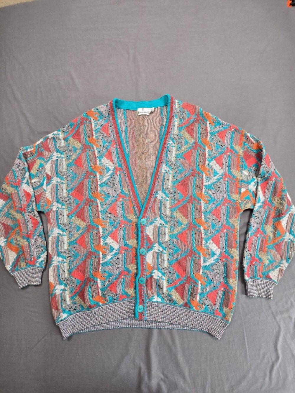 Vintage Neiman Marcus XL Mens Sweater Geometric Button-Up Cardigan Made In USA